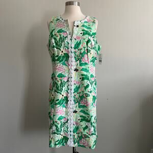 Crown and Ivy Bunny Floral Sheath Dress Green Pink 14 NWT